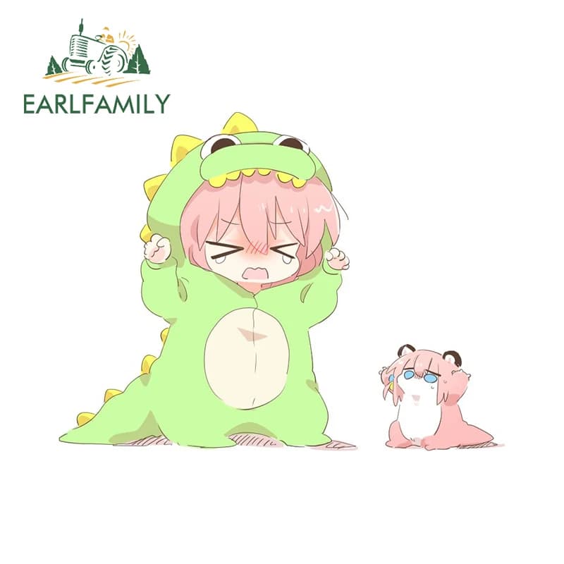 EARLFAMILY 13cm × 9.9cm Kawaii Style Cartoon Car Stickers Little Anime Girl In Dinosaur Pajamas Decals Sunscreen Car Windshield