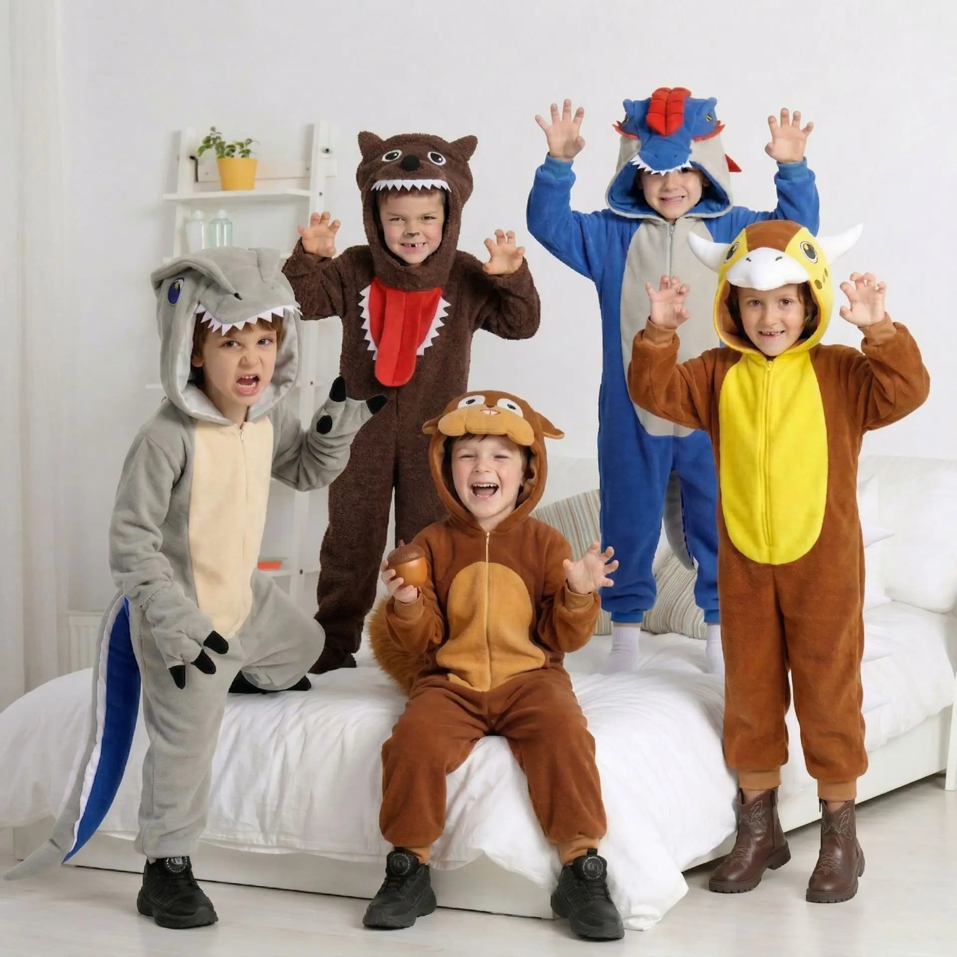 Pigiami a tema animali per bambini, costumi di Halloween per cosplay, costumi da dinosauro dei cartoni animati per la scuola materna, disponibili in magazzino.