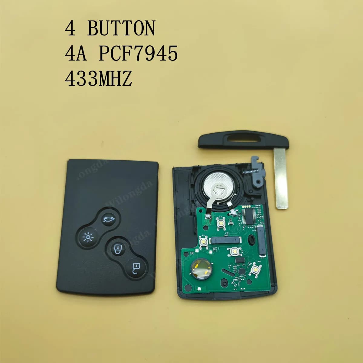 1 pz/lotto Chiave remota a 4 pulsanti, smart key senza chiave 433mhz con chip 4A PCF7945 7945 per Renault CLIO4 CAPTUR