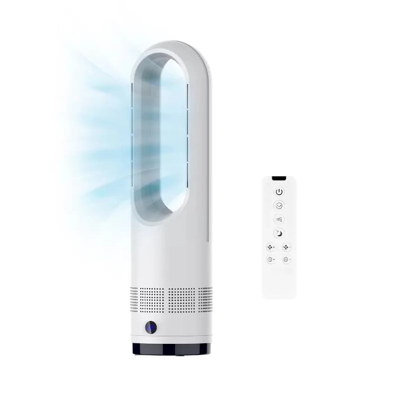 Ventilatore a Torre di Nuovo Design 2025 con Purificatore d'Aria per Casa o Animali Domestici, Telecomando, Senza Pale, in Metallo