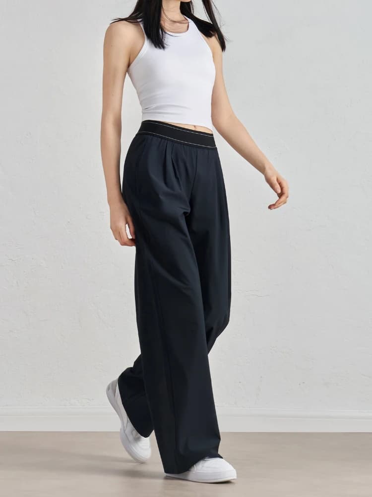 Pantaloni da yoga casual estivi da donna, pantaloni leggeri a gamba dritta ad asciugatura rapida, logo riflettente, abbigliamento sportivo morbido e confortevole
