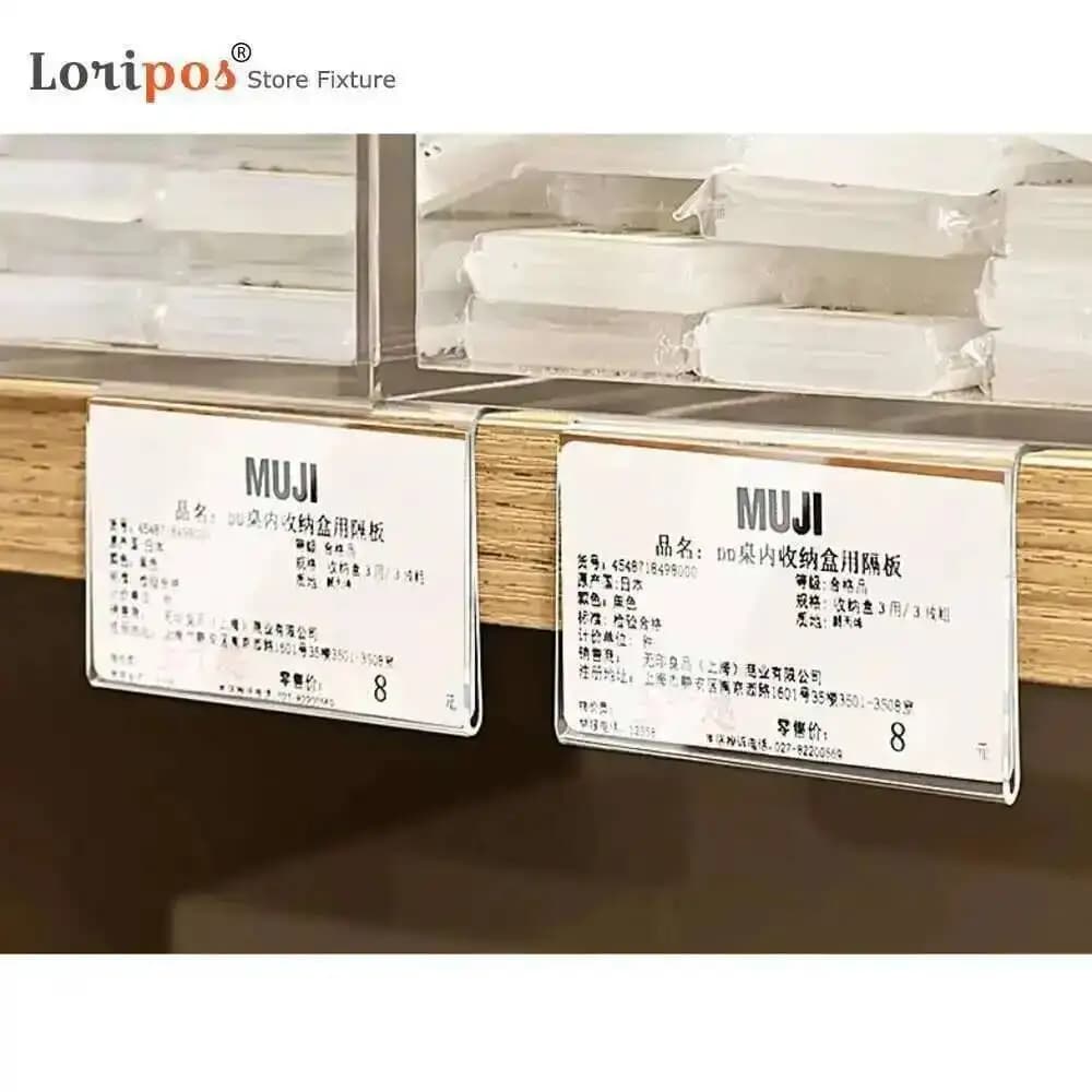 Etichetta per cartello Talker del prezzo della merce in plastica Strisce dati per display Supporto per clip in PVC su scaffale con nastro adesivo