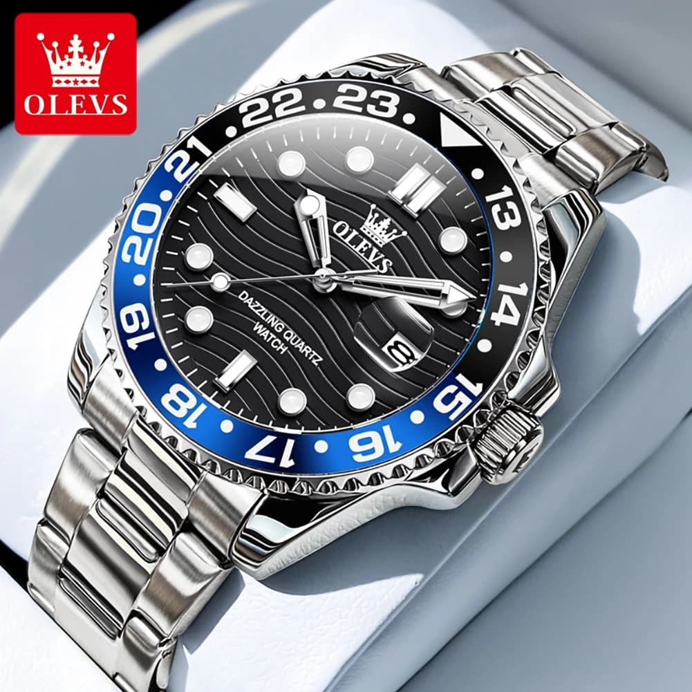 Orologi OLEVS 3610 da uomo, alla moda, con calendario, cinturino in acciaio, impermeabili, luminosi, di lusso, da uomo, eleganti, al quarzo.