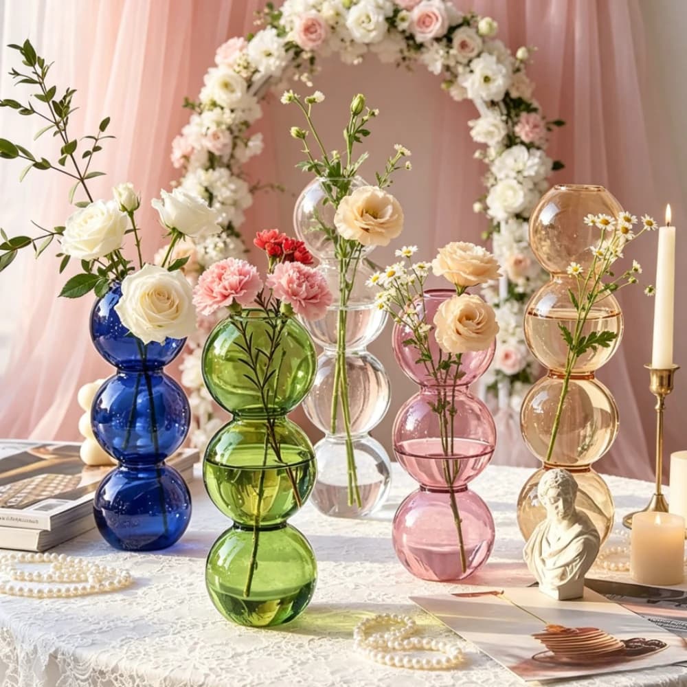 Vaso in Vetro Trasparente 1/3 Pezzi, Sfera Idroponica, Vaso per Fiori Idroponici, Bottiglia in Vetro da Tavolo, Decorazione Moderna per Casa e Sala da Pranzo