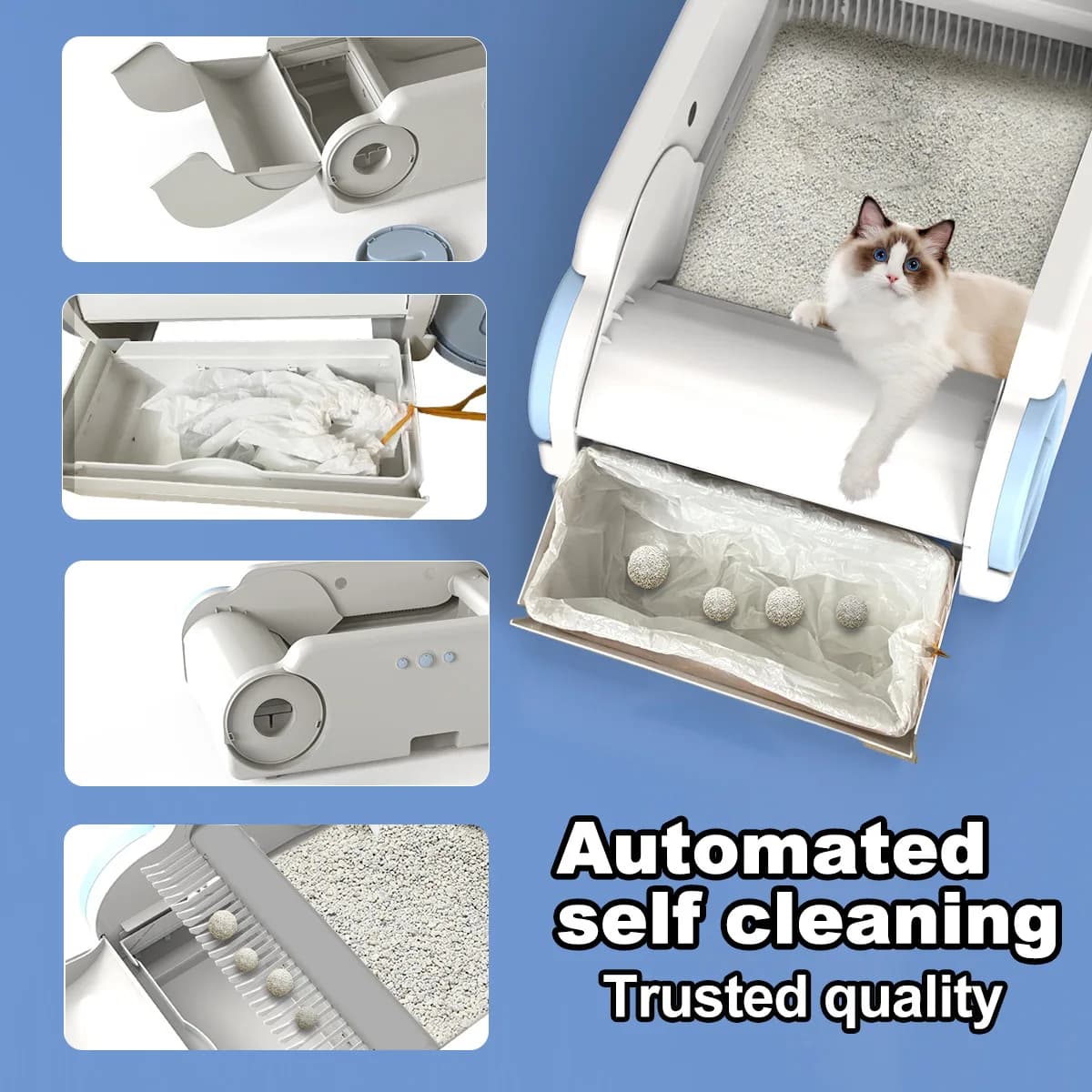 Blue White ABS Automatic Self-Cleaning Cat Litter Box Smart WiFi-Enabled Pet Toilet with Anti-Splash Design Odor Control US Plug