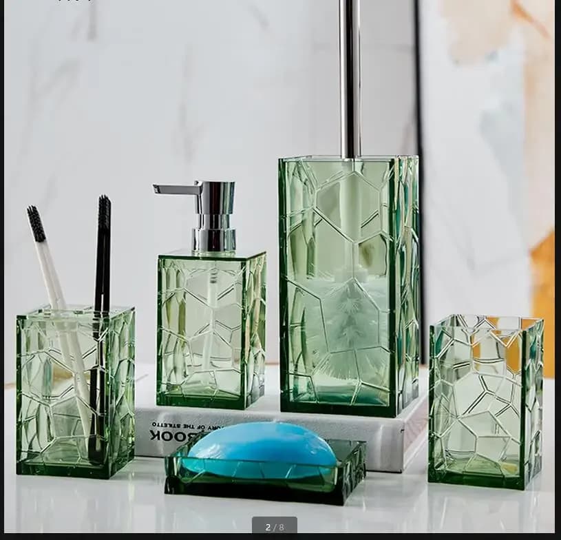 Bagno in plastica trasparente Set da 5 pezzi Articoli da toeletta quadrati per la casa Bocca Tazza Porta spazzolino Bottiglia per lozione Portasapone Spazzola per WC