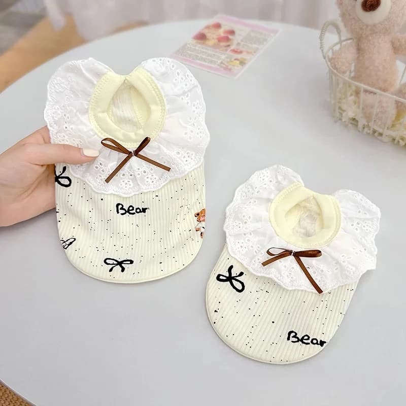 Gilet con colletto in pizzo a spirale per animali domestici, maglietta con fiocco per gatti, top carino, vestiti per cuccioli, maglietta per cani di piccola taglia