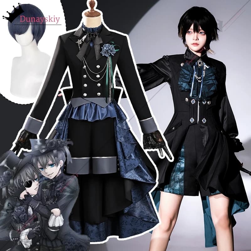 Black Butler Ciel Phantomhive Costume Cosplay Anime giapponese Gothic Lolita Dress Halloween Costume da donna Abiti Parrucca Prop
