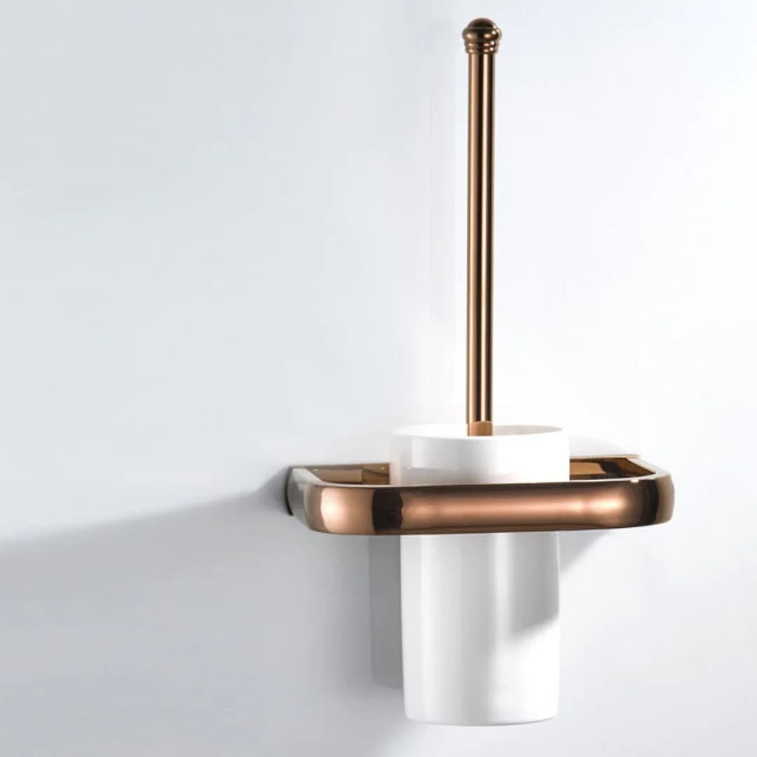 Portascopino WC Tuqiu in Ottone Anticato Color Oro Rosa con Scopino per Pulizia Bagno