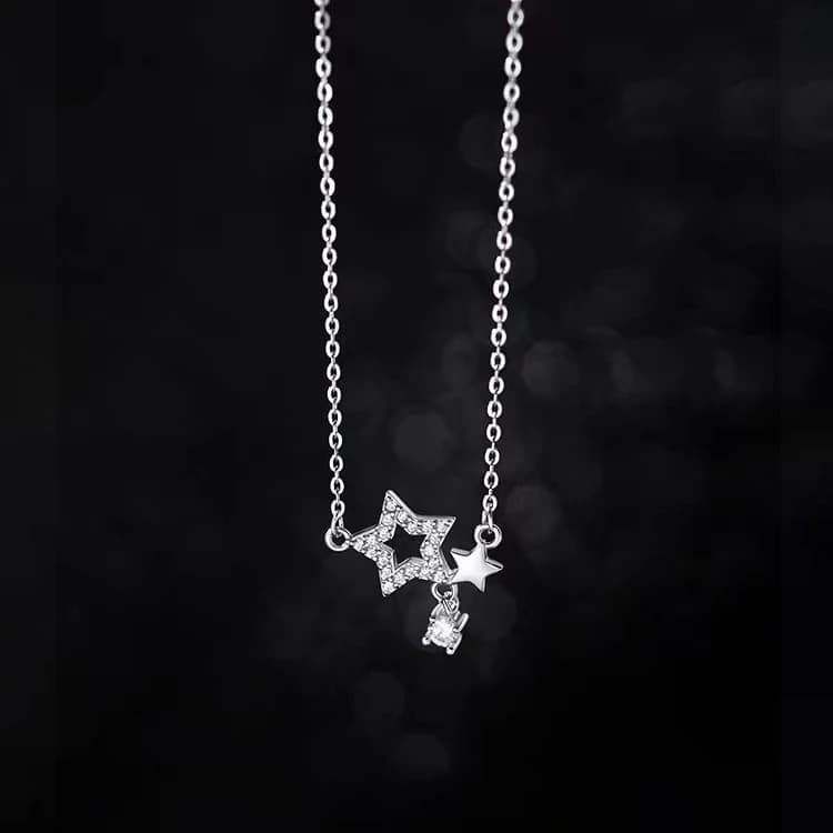 Collane con Stella in Zircone Color Argento per Donne Affascinanti, Gioielli di Lusso Leggero alla Moda, Accessori Romantici per Feste