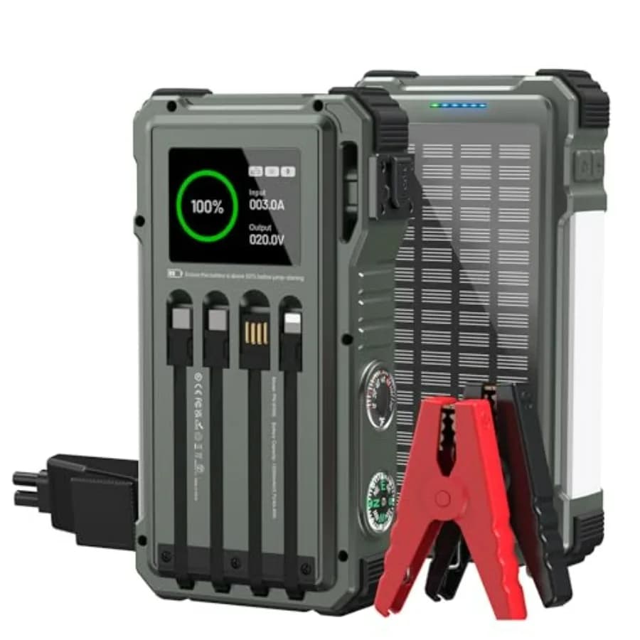 Avviatore di Emergenza Portatile 12V per Auto con Batteria Solare, Picco di 5000A, Cavo di Ricarica Integrato e Torcia, per Motori a Benzina fino a 10.0L e Diesel fino a 6.0L