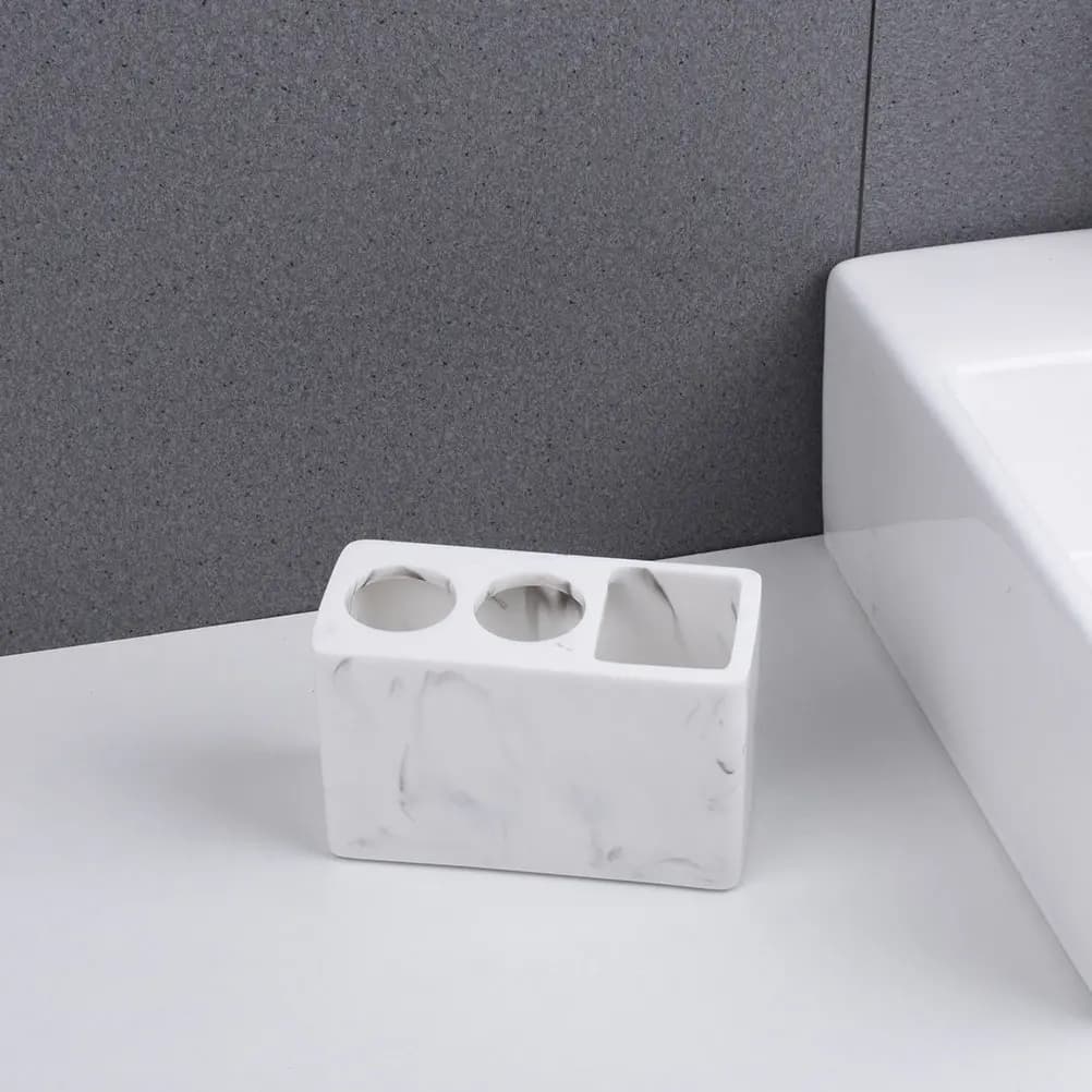 Portaspazzolino in Resina Effetto Marmo, Supporto da Bagno, Porta Dentifricio, Elegante Organizzatore in Resina, Porta Spazzolini
