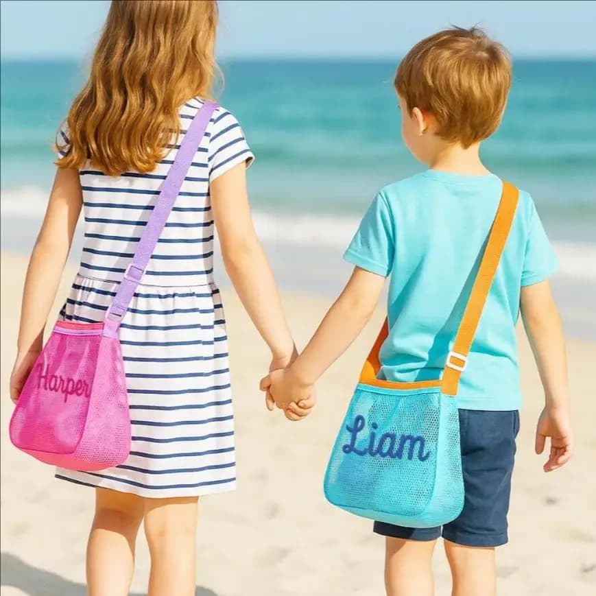 Borsa da spiaggia estiva personalizzata 2025 Nuova borsa da collezione Shell Nome unico personalizzato per mini borse pieghevoli per ragazze dei ragazzi