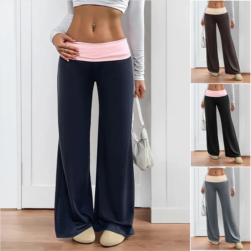 Low Waist Wide Leg Y2K Fold over Lounge Pants Women's Casual Leggings Comfortable Polyester Fiber Ladies' Pants