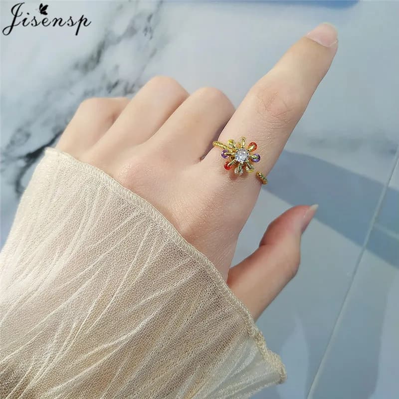 Anello Girevole con Fiore di Cristallo Colorato, Gioiello Antistress, Accessorio Moda per Ragazze, Anello Fidget per Alleviare l'Ansia
