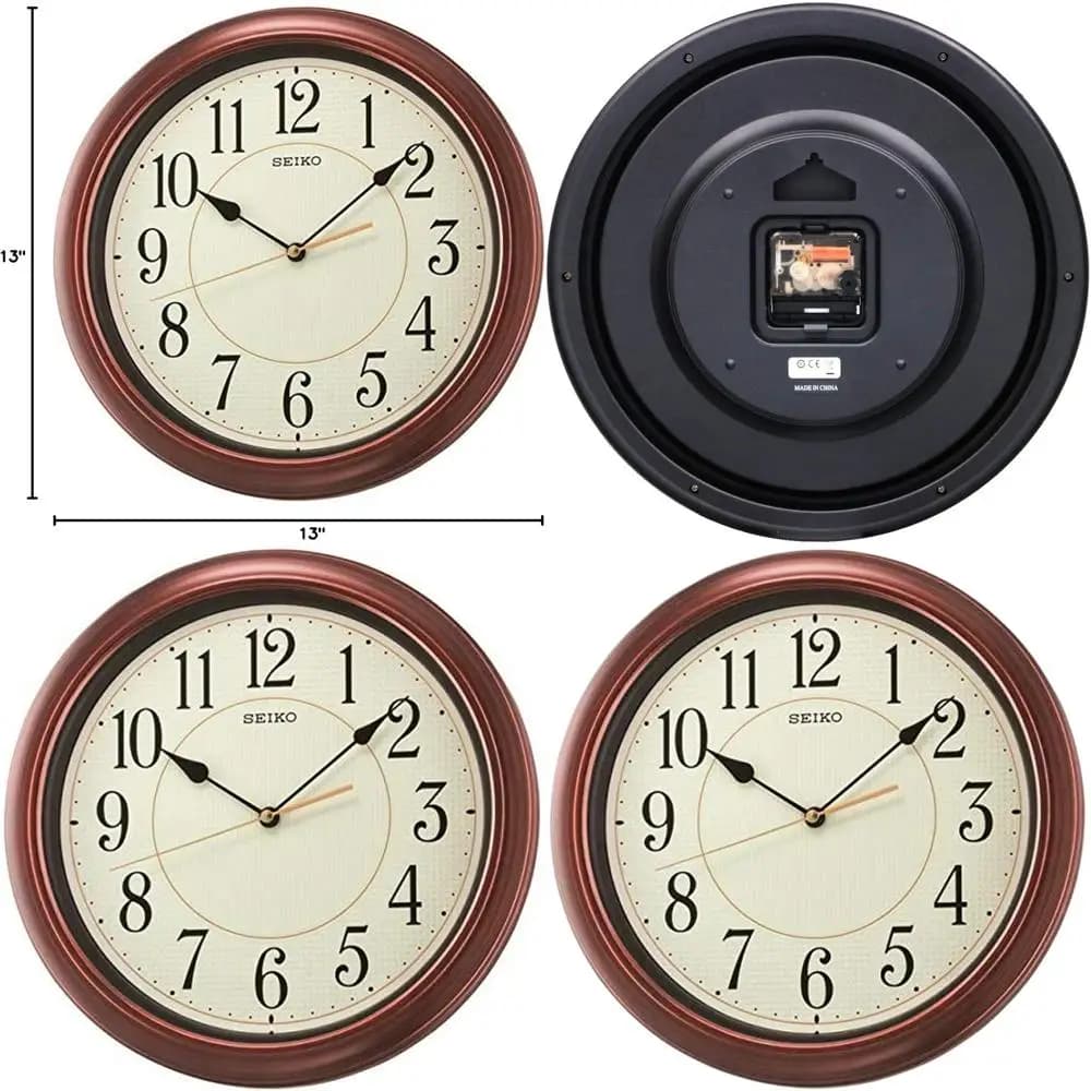 Wall clock in brown wood with numbers, 13 inch