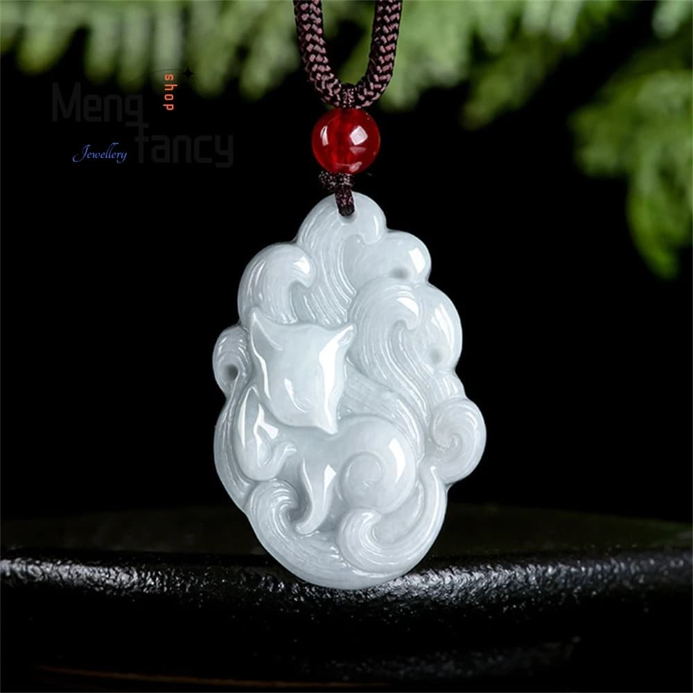 Pendant of fox to nine tails of grade A natural Burmese, jade pendant with seeds of glutinous fox, flower-shaped pendant, style for man and woman