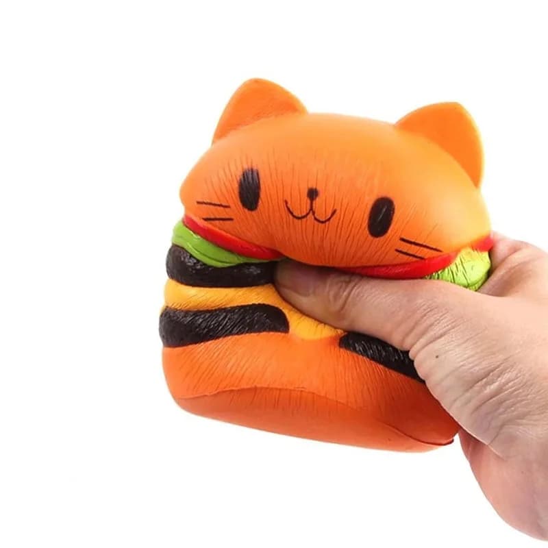 Cat Burger Cartoon Squishy Toy, Slow-Rebound Non-Greasy Snag-Free Compact Handy Scentless Quick-Clean Tear-Enduring Flexible Calming Textured Sensory Play