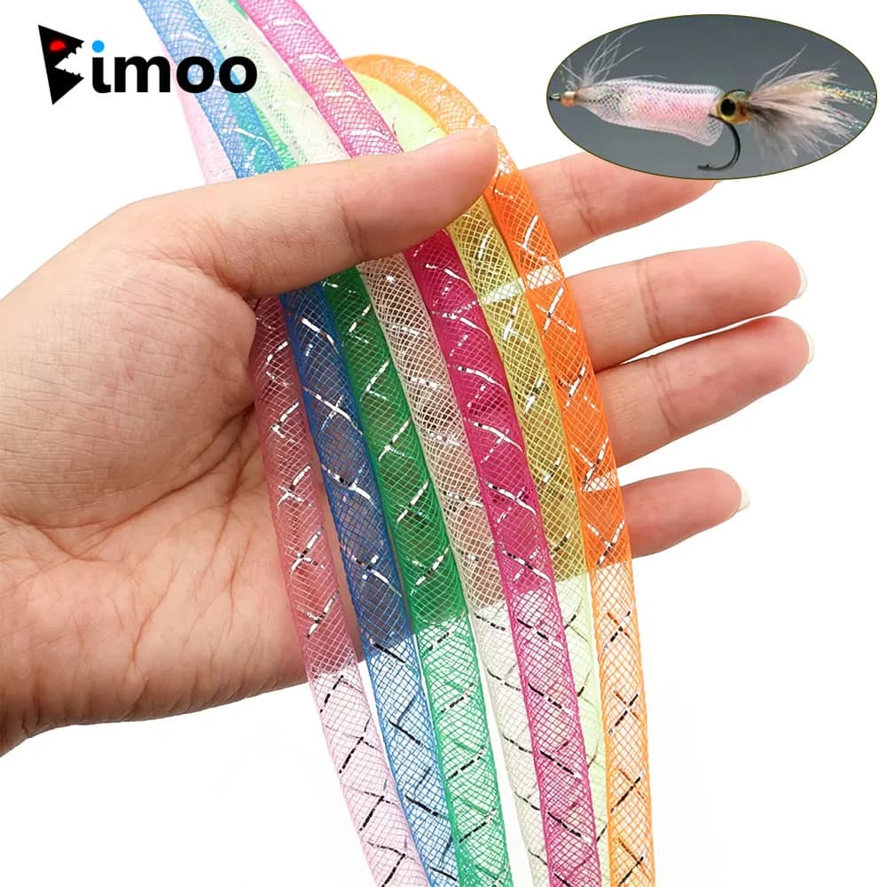Bimoo 2M/Pack 8mm Holographic Mesh Tube Fly Tying Material Flash Mylar Tube For Tying Minnow Squid Body Baitfish Streamer Flies