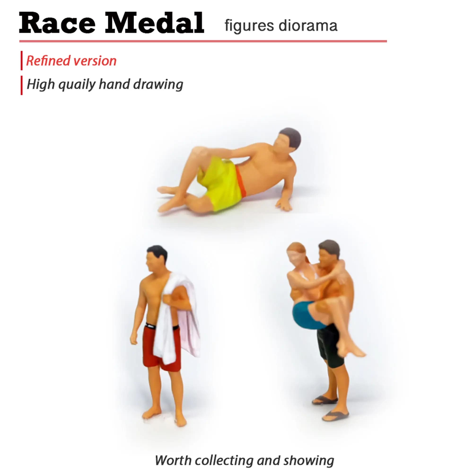 RaceMedal1:64 Beach athlete beauty model swimsuit figure at the sea model car miniature scene model scale toy hand