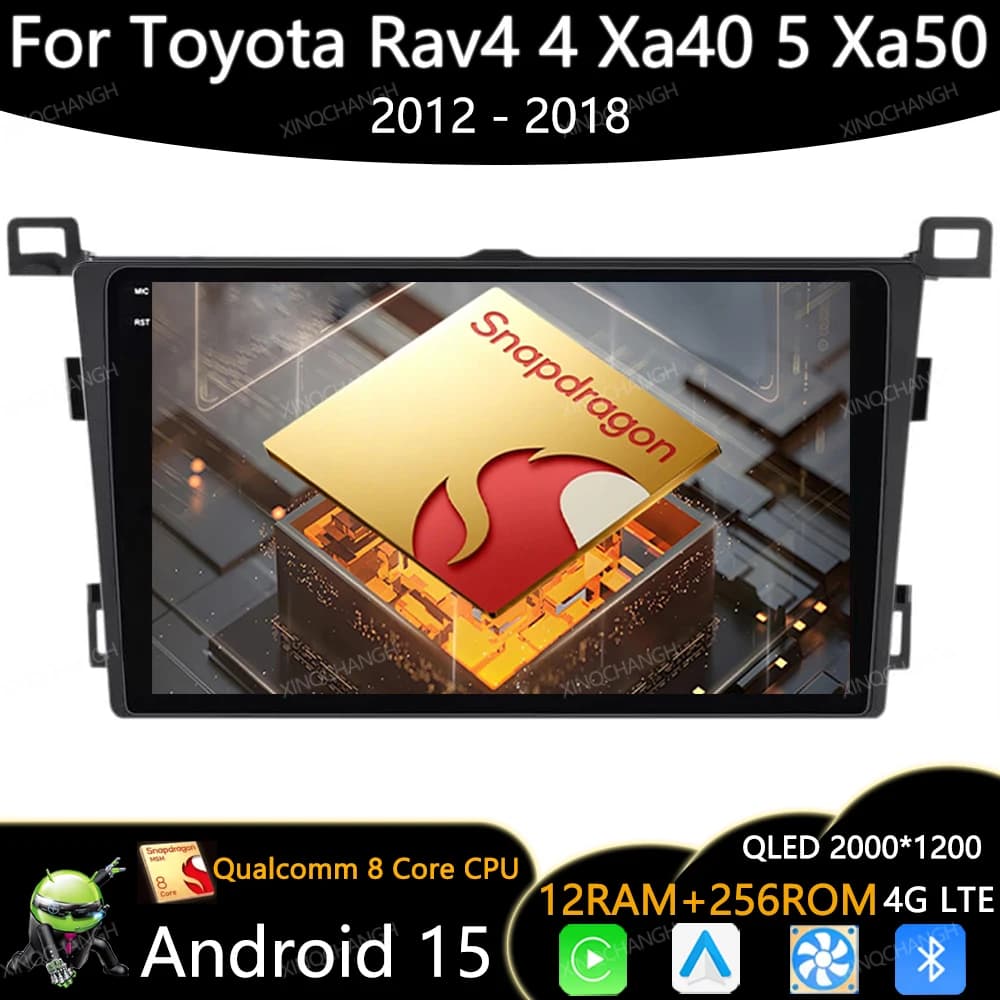 Android 15 Autoradio Per Toyota Rav4 4 Xa40 5 Xa50 2012 - 2018 Lettore Video Multimediale 2DIN BT 4G LTE 5G WIFI GPS QLED Qualcomm