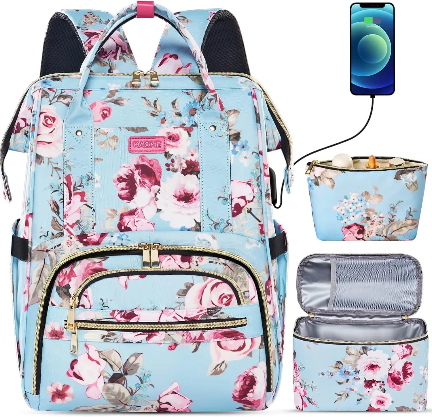 Zaino per Pranzo da Donna, Zaino per Laptop da 15.6 Pollici con Porta USB, Borsa Termica per Pranzo, Zaino Impermeabile Antifurto per Lavoro e Viaggi
