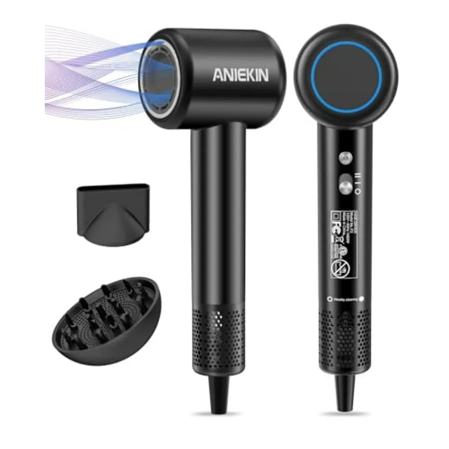 Asciugacapelli per Casa, Viaggio e Salone: Phon Ionico a Basso Rumore con Motore Brushless Nero e Diffusore Magnetico Termo-Control