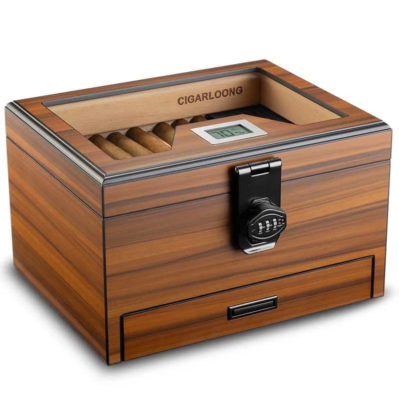 Cigar Password Lock Cigar Moisturizing Box Double Layer Large Capacity Cedar Wood Inner Lining High Perspective Window Cigar Box