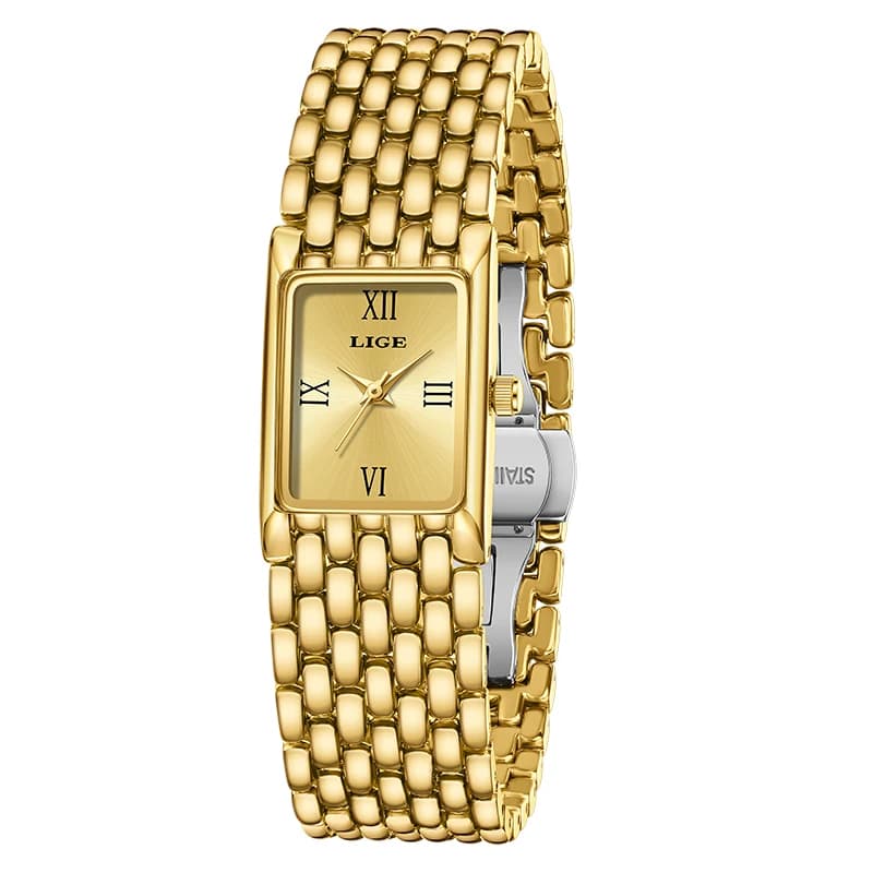 LIGE Luxury Square Women's Watches Waterproof Stainless Steel Quartz Wrist Watch Classic Fashion Business Gift Watches for Women