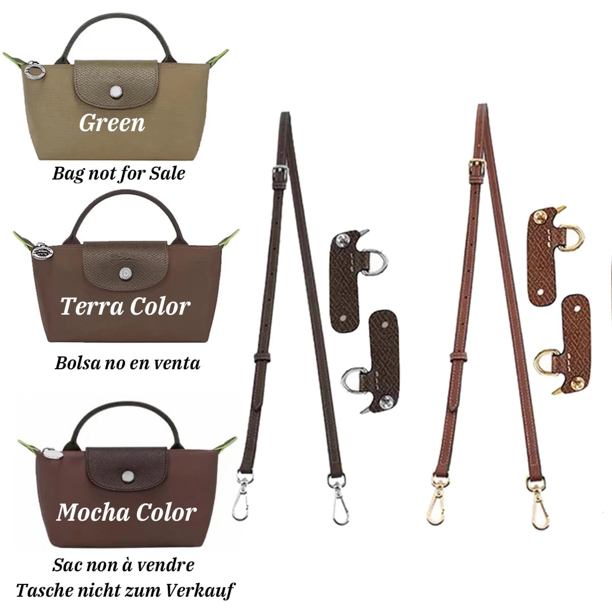 Replacement leather shoulder strap for shoulder bag suitable for Longchamp 2025 Mocha Mini shoulder strap without modification of punching