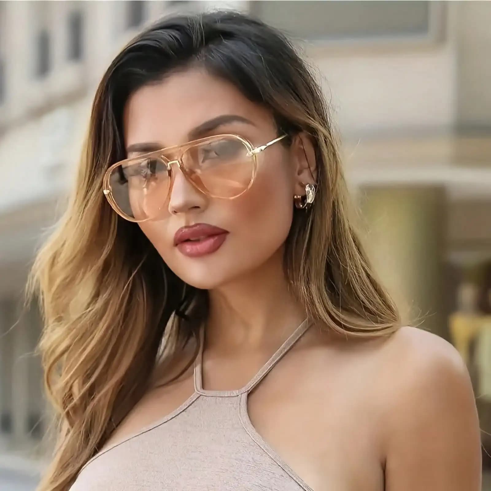 Occhiali da donna con montatura grande, alla moda e casual, design semplice con aste semi-metalliche, montatura color gelatina, stile leggero e lussuoso, occhiali da uomo