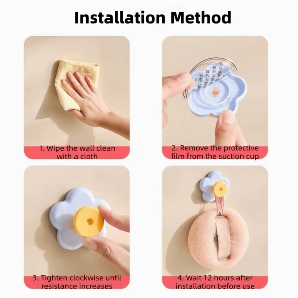 4 Pezzi Ganci a Ventosa Multifunzione Senza Foratura, Ganci Decorativi da Parete per Fiori, Appendi Asciugamani Impermeabile per Porta