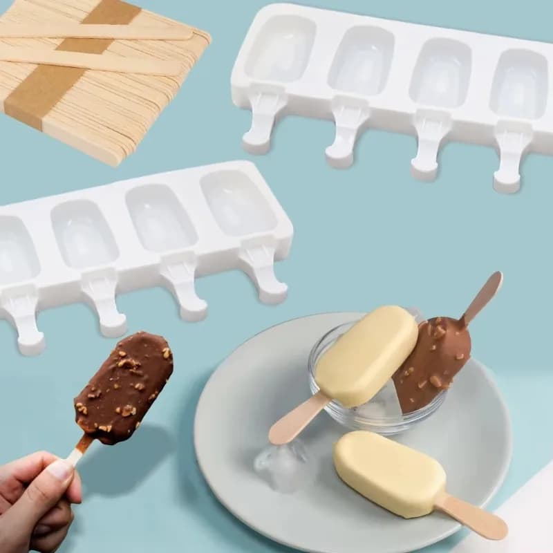 1PC 4 collegamenti grande budino gelato stampo in silicone fai da te bastone ovale stampo per ghiaccio stampo per cioccolato accessori per la cottura