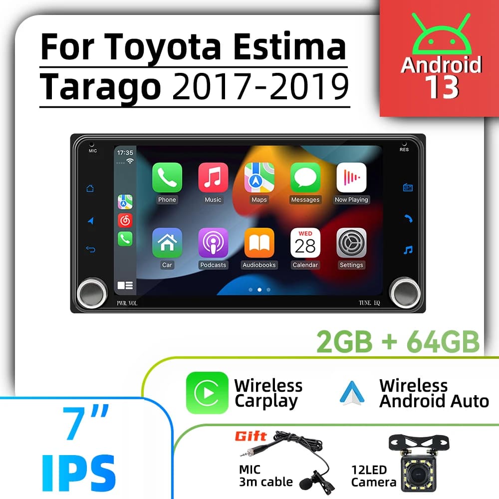 Car Multimedia 7" Screen Stereo for Toyota Estima Tarago 2017-2019 Wireless Carplay Autoradio 2 Din Android Radio GPS Navigation