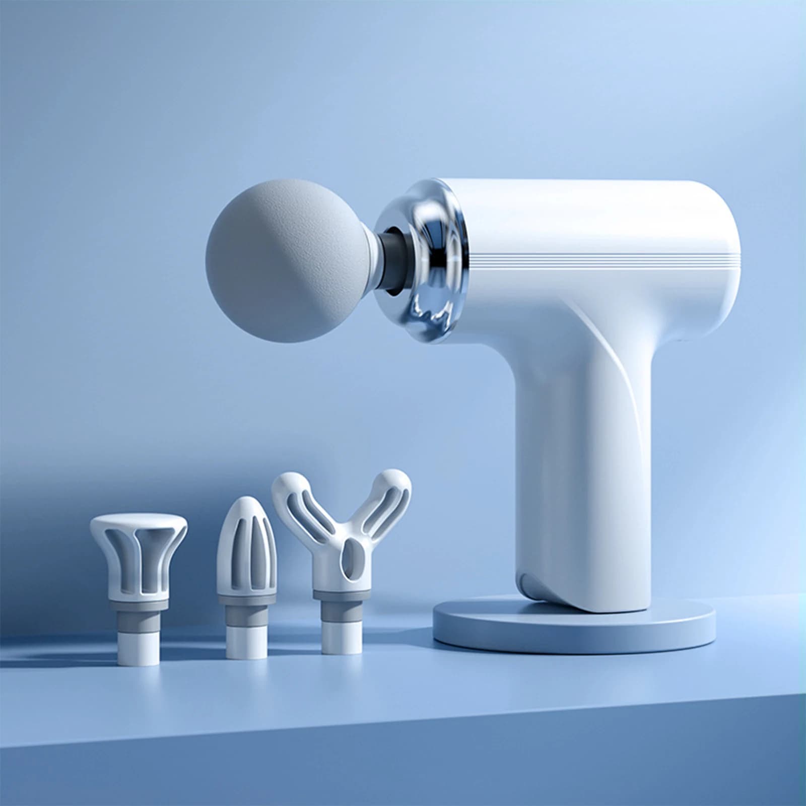 A portable massage handgun, 4 replaceable massage heads, 6 speed mode adjustment, deep tissue impact muscles, relief