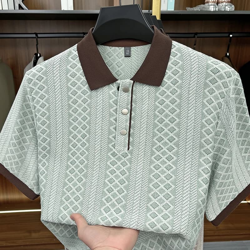 Luxury men's knitted polo shirt short sleeve new soft comfort high-quality fashion jacquard casual color blocked summer T-shirt