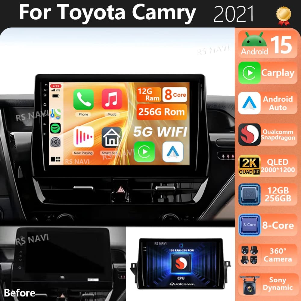 Android 15 Carplay Auto Qualcomm 2K QLED Schermo Lettore di Autoradio Per Toyota Camry 2021 DSP Multimediale Stereo BT Wifi di Navigazione