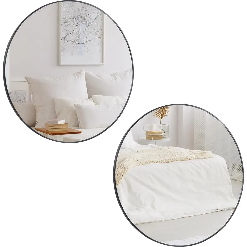 36-inch Double-Sided Black Circle Wall Mirror for Entryways, Bathrooms, Living Rooms, and Vanity Makeup Areas