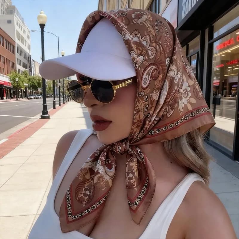 New Women's Scarves 2026: Hijab Scarf in Printed Satin, Female Bandana 70x70cm, Luxury Square Scarves for Ladies
