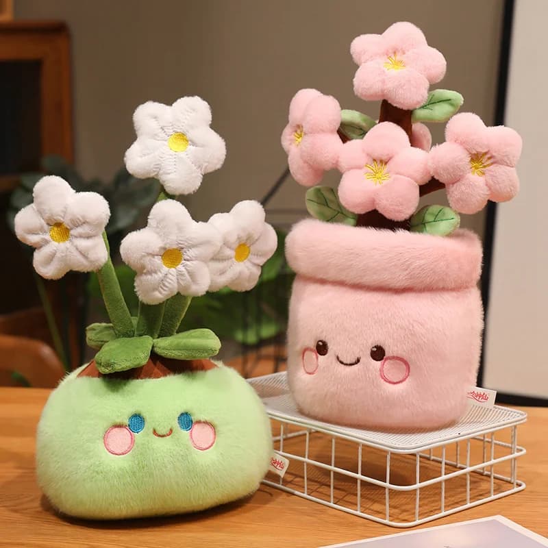 33 cm vase flower-shaped plush, animated cardboard, green, pink, narcise, peach blossom, home decoration, children's gift