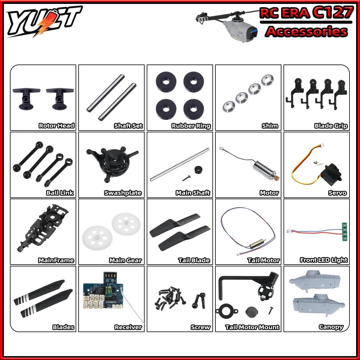 RC ERA C127 RC Accessori per elicotteri Baldacchino Lama Ingranaggio Motore ESC Bordo Rotore Testa Coda Servo per C127 C128 Parti originali