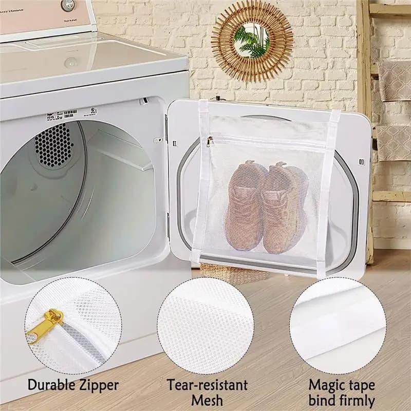 AT33 3 Pcs Sneaker Wash&Dry Net Bag for Dryer,Honey Comber Mesh Bags with Zipper and Strap for Shoes,Laundry Reused Bag Tool