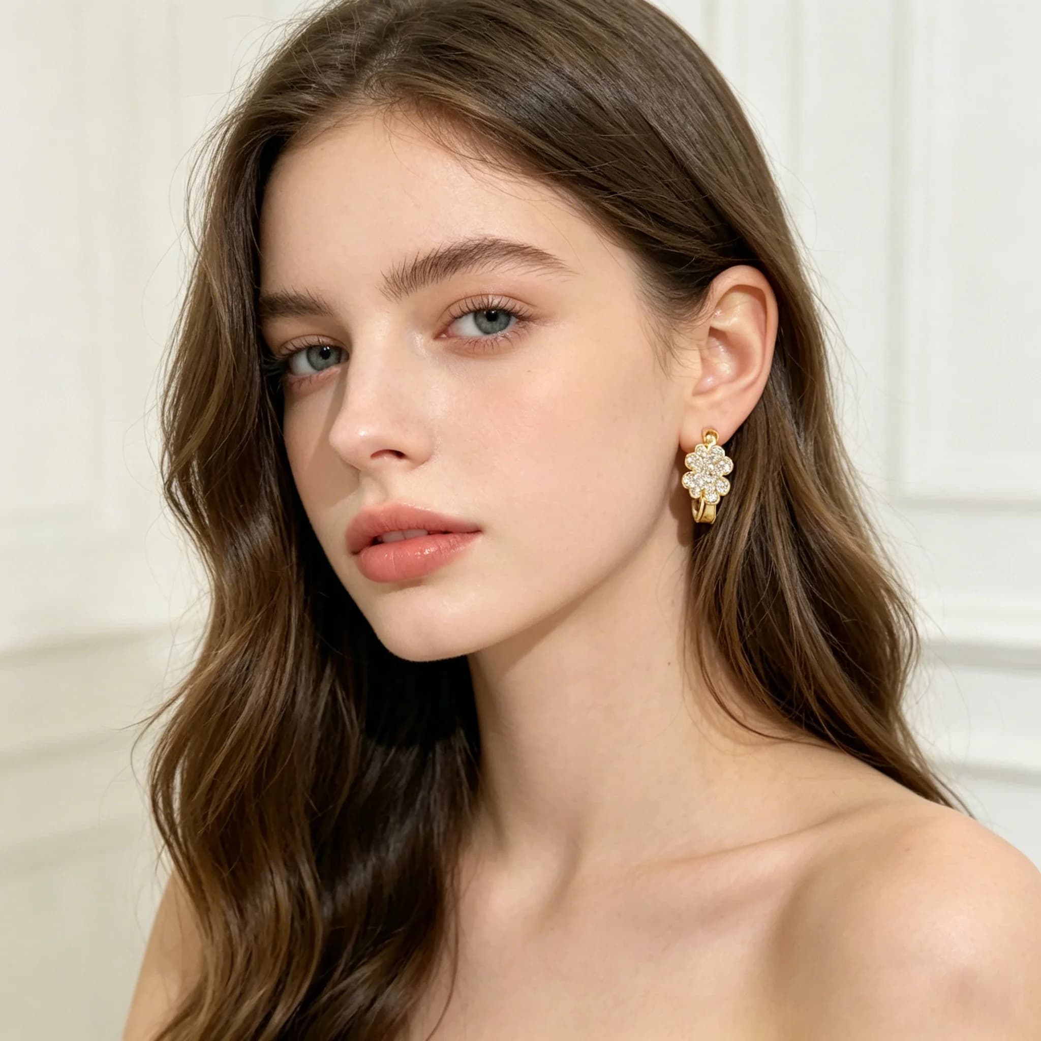 Orecchini a Cerchio con Zirconi Color Oro Chiaro per Donne, Gioielli alla Moda per Uso Quotidiano, Accessori da Matrimonio, Set di Gioielli per Damigelle