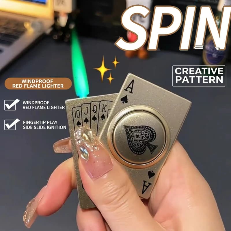 Accendino Fidget Spinner a forma di Asso di Picche, Accendino antivento a fiamma a jet a butano, Accendino antistress con accensione laterale