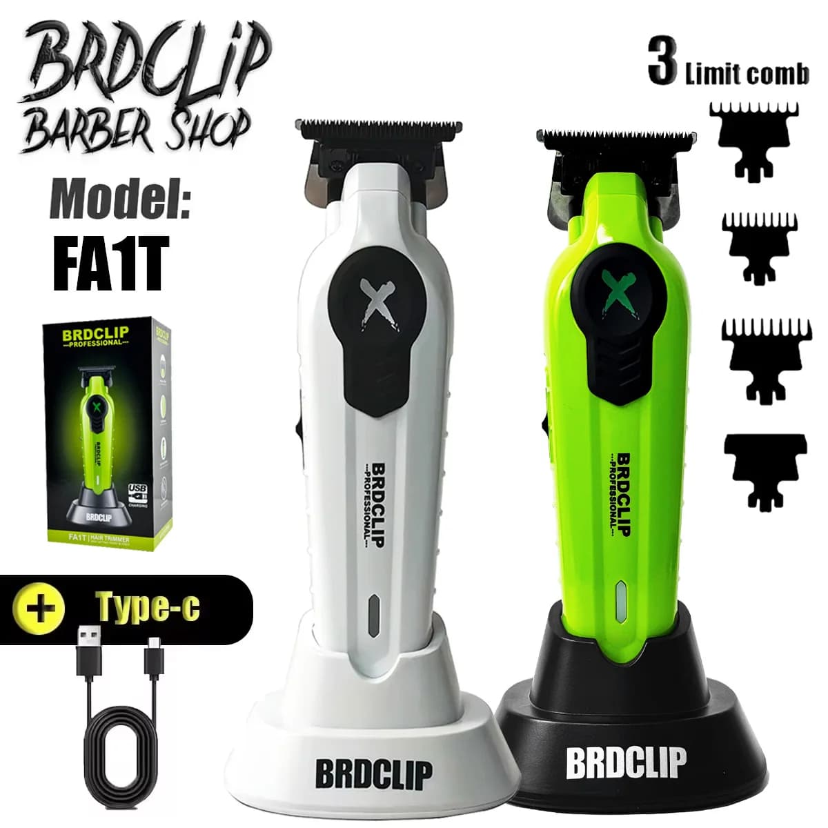 New 2026 BRDCLIP FA1T Green Regular Hairstyles for Barbiere, Machine for Finishing and Disposing, Electric Tosatrice with Charging Base