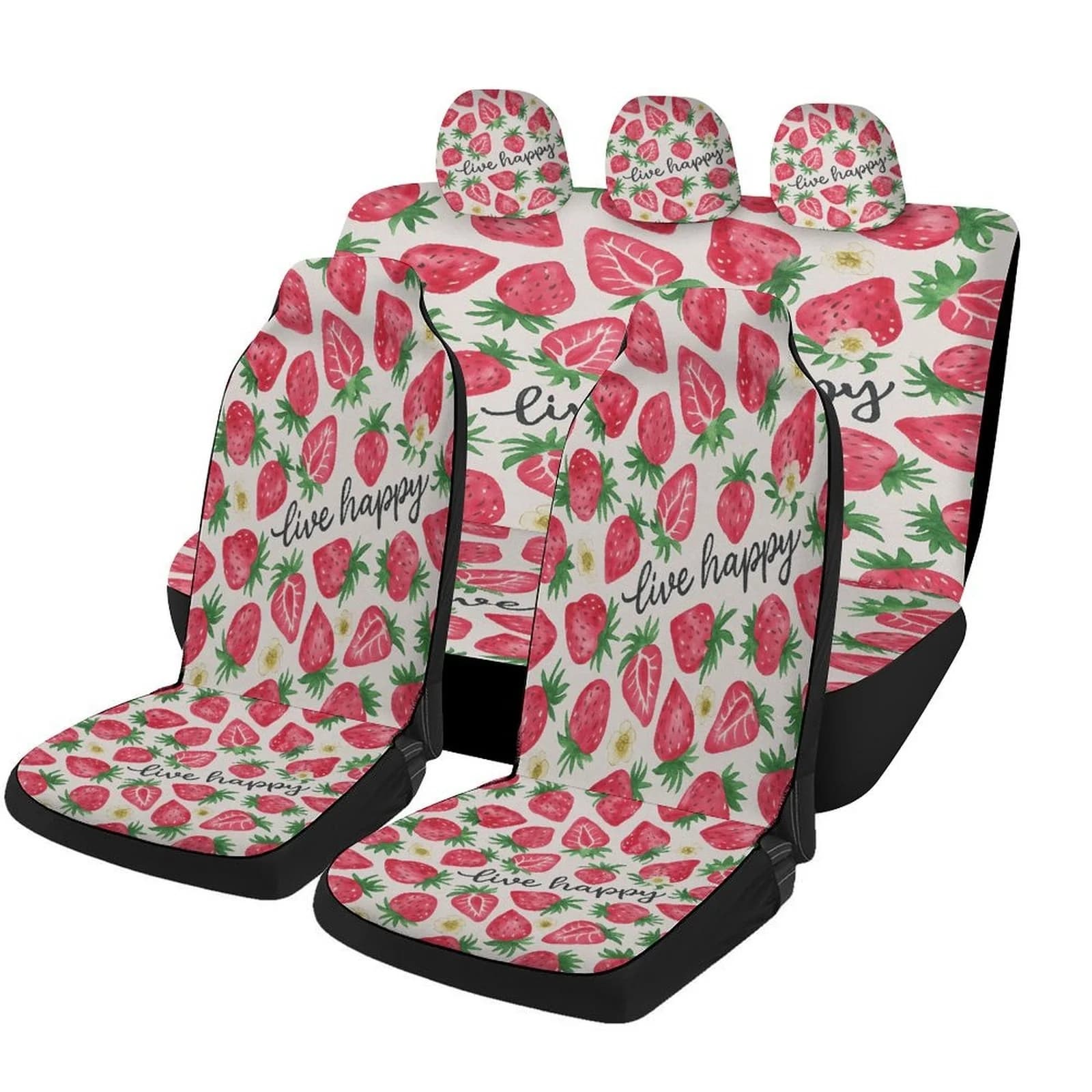 Set Of Car Seat Covers Featuring A Strawberry Pattern, Suitable For A Variety Of Vehicles. These Stylish And High-Quality Covers