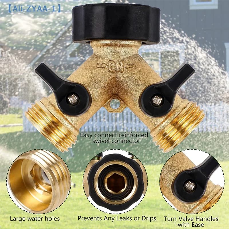 【ZYAA-1】Raccordo a Y per Tubo da Giardino a 2 Vie, Adattatore in Ottone Resistente per Tubo da Giardino, Sdoppiatore per Rubinetto