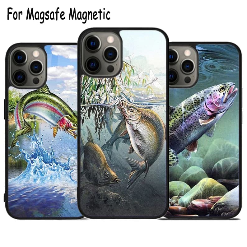 Cover Magnetica Wireless Magsafe per iPhone 17 Air 15 16 16e 14 13 11 12 Pro Max Plus con Design Pelle di Trota Arcobaleno