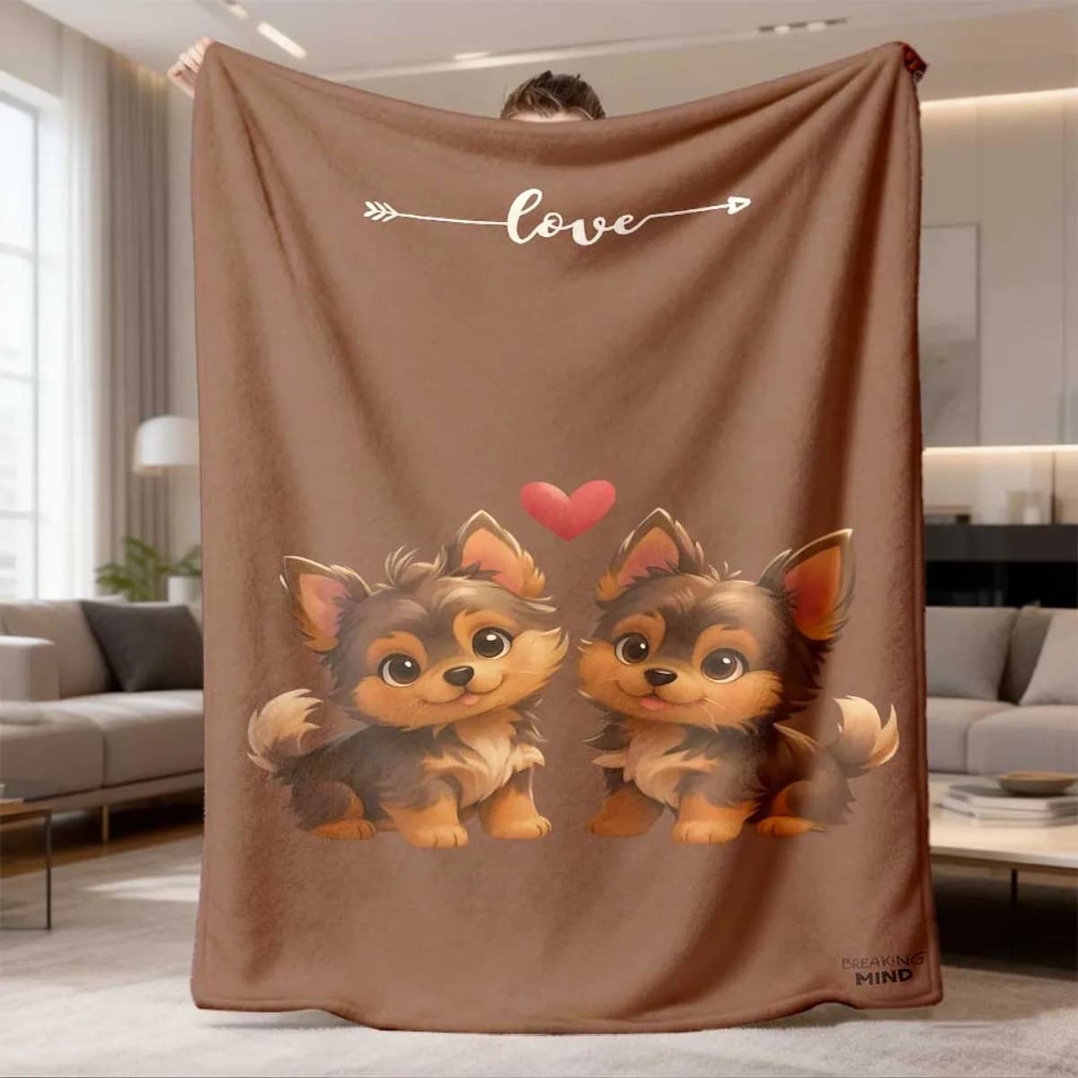 Cute Yorkie Puppy Love Flannel Blanket Soft Cozy Throw Blanket Two Yorkshire Terrier Print Sofa Cover Home Decor Valentine Gift