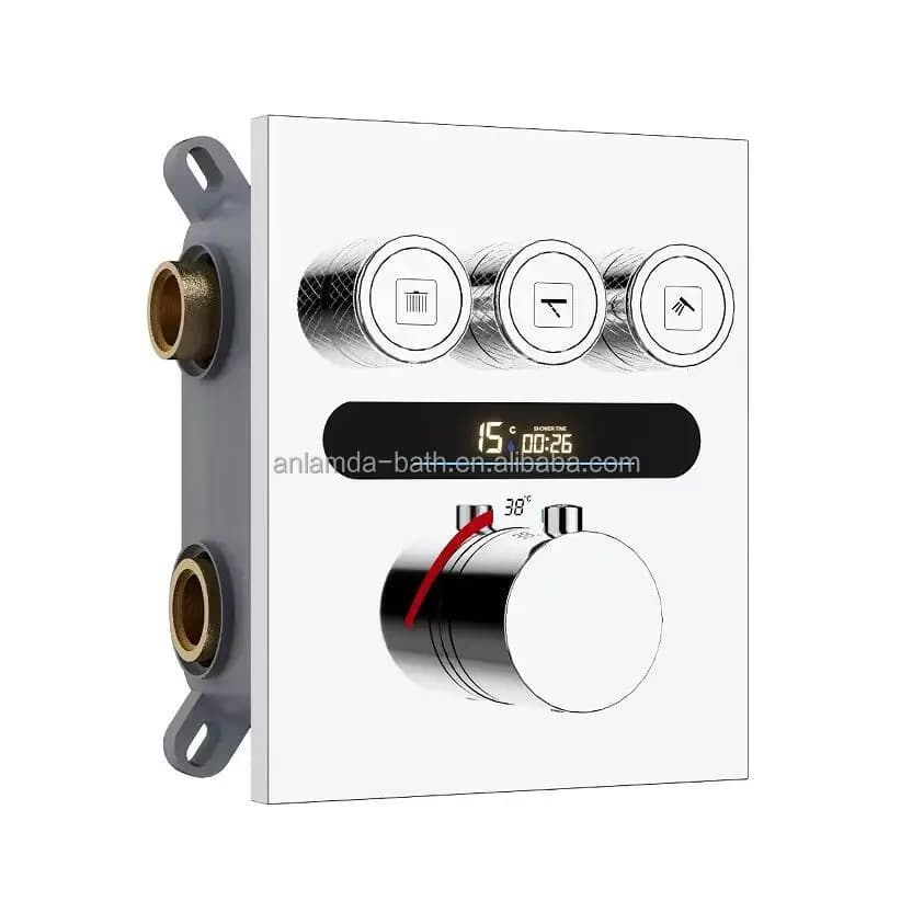 Miscelatore doccia termostatico digitale a LED a 3 vie in ottone a incasso da parete per bagno e doccia con valvola di controllo dell'acqua